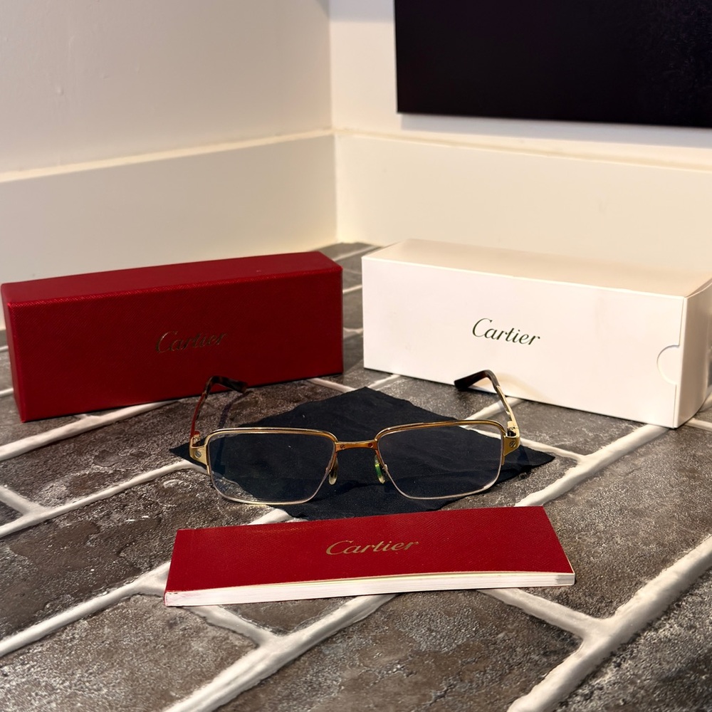 CARTIER 135 B02E22DW / CT00410-003 - Gold & Black Rectangular Eyeglasses Size OS